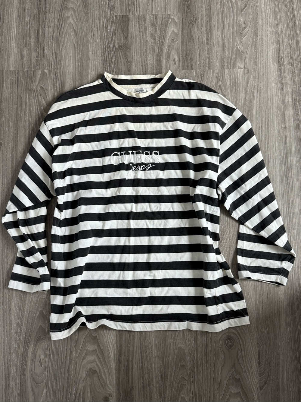 Guess Black & White Striped Long Sleeve Shirt